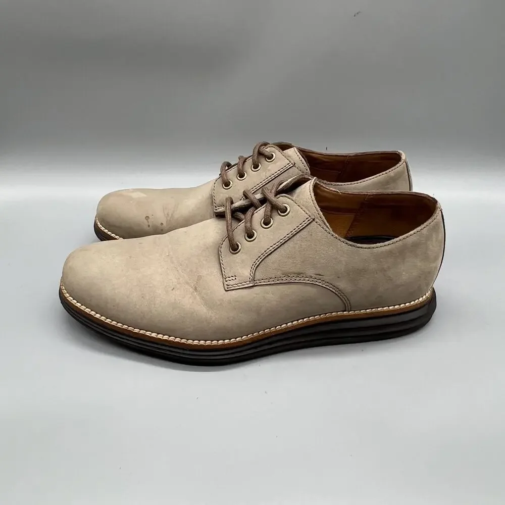 Cole Haan Shoes Mens 7.5 Beige Suede Grand OS Derby Oxford Lace Up Dress Comfort